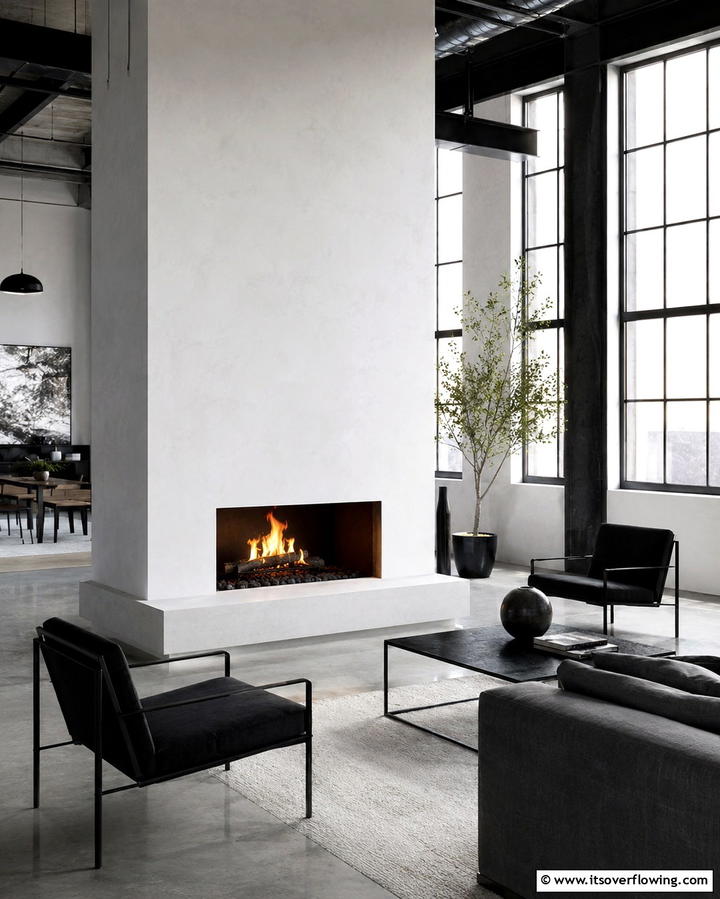 White Concrete Fireplace for a Modern Look - 25 White Fireplace Ideas to Warm Up Your Living Room