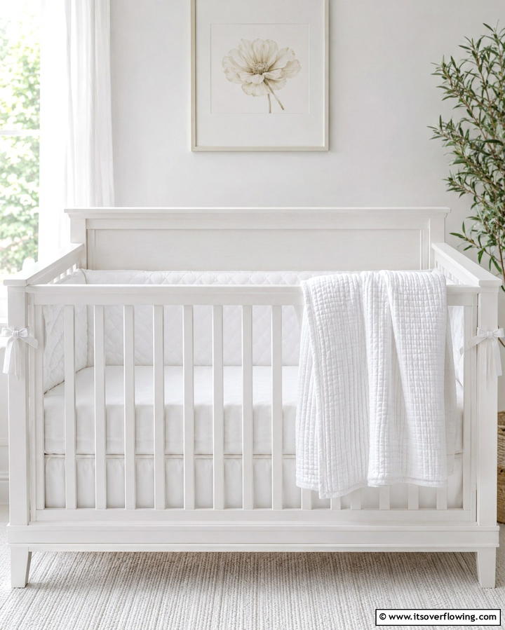 White Curtains for Soft Light - 25 White Nursery Ideas for a Calming Baby Room