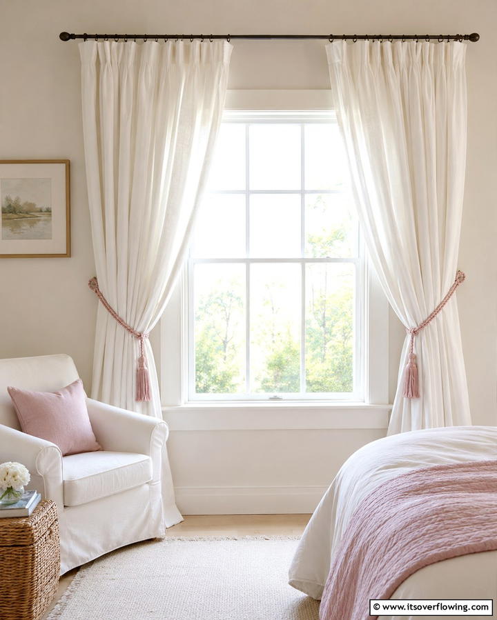 White Curtains with Pink TiebacksExact - 25 Pink and White Bedroom Ideas for a Fresh and Airy Look