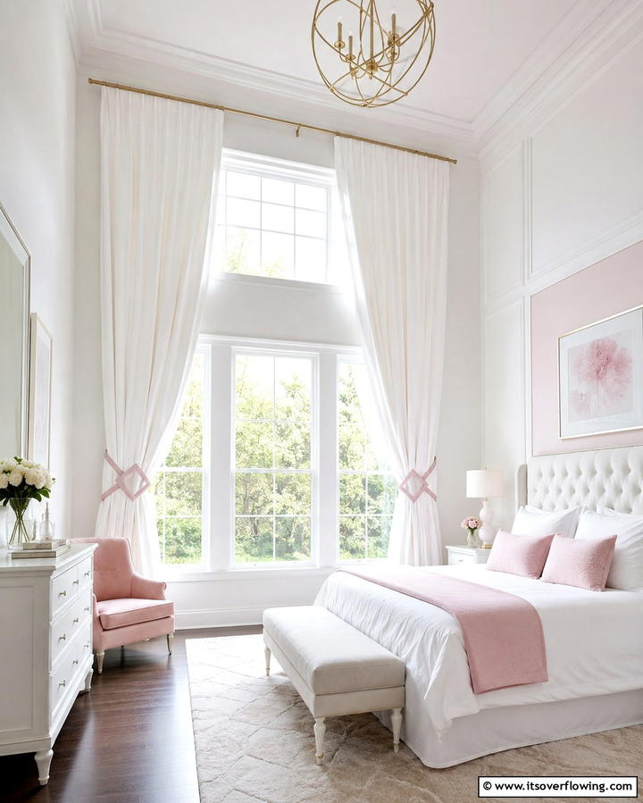 White Curtains with Pink TiebacksOne - 25 Pink and White Bedroom Ideas for a Fresh and Airy Look
