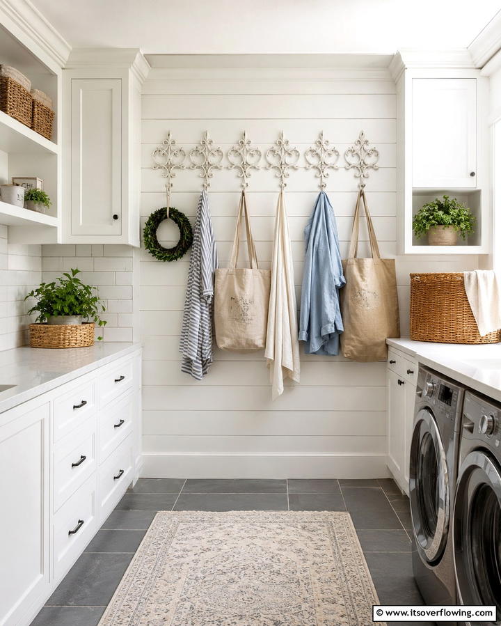 White Decorative Wall Hooks - 20 White Laundry Room Ideas for a Clean and Bright Space