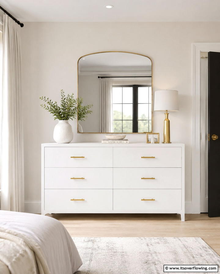 White Dresser with Gold Handles - 25 White and Gold Bedroom Ideas for a Serene Retreat