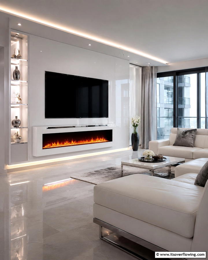 White Electric Fireplace with a Modern Twist - 25 White Fireplace Ideas to Warm Up Your Living Room