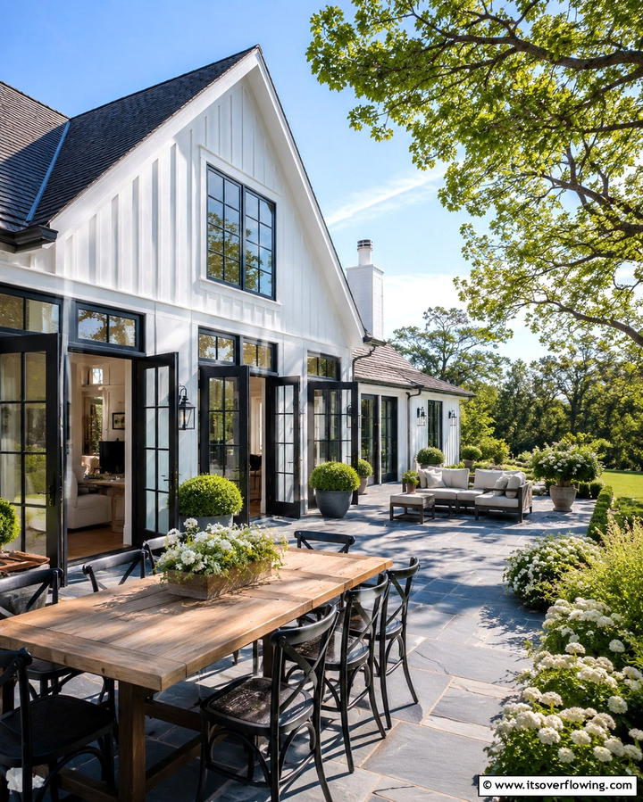 White Farmhouse with Black French Windows - 25 White Farmhouse with Black Windows Ideas