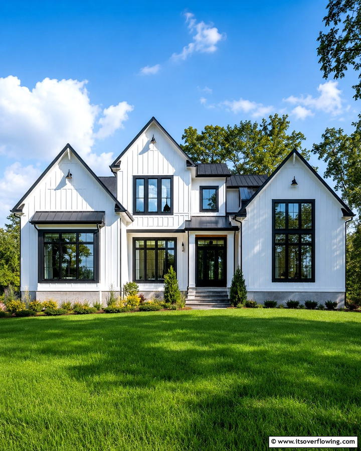 White Farmhouse with Black Trimmed Windows - 25 White Farmhouse with Black Windows Ideas