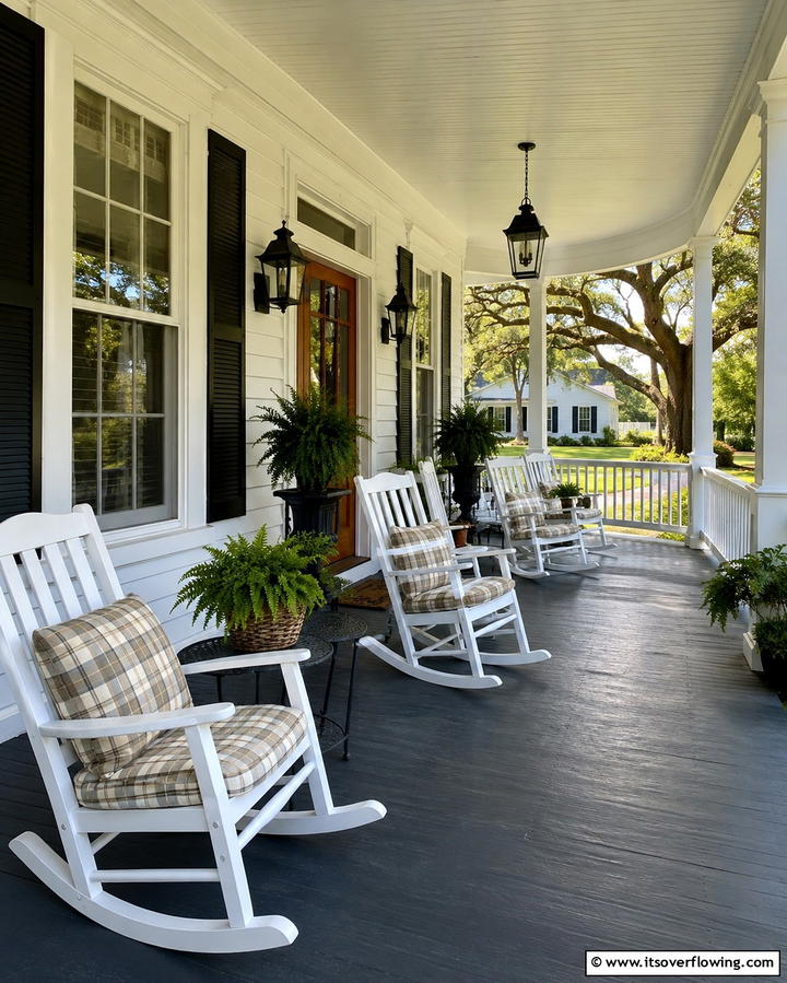 White Farmhouse with Wrap around Porch and Rocking Chairs - 20 White Farmhouse With Wrap-around Porch Ideas
