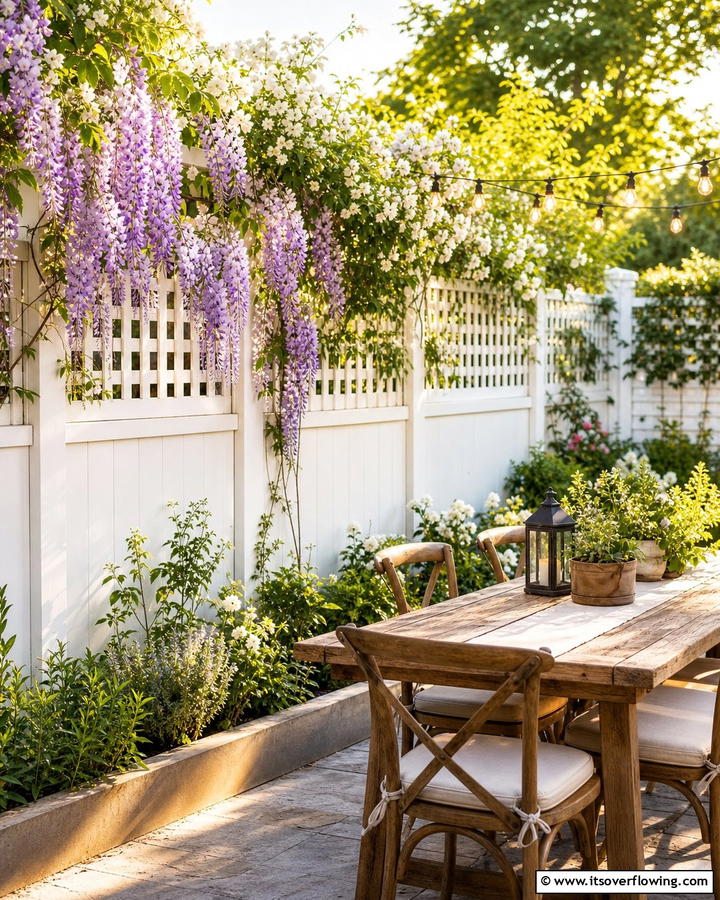 White Fence with Trellis Top - 20 White Privacy Fence Ideas for a Classic Look