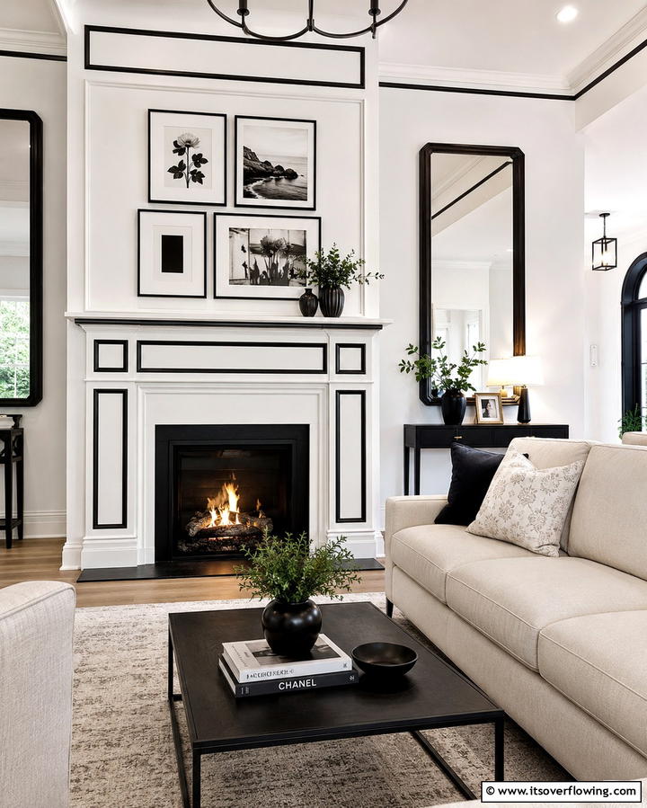 White Fireplace with Black Trim - 25 Black and White Fireplace Ideas for Timeless Elegance