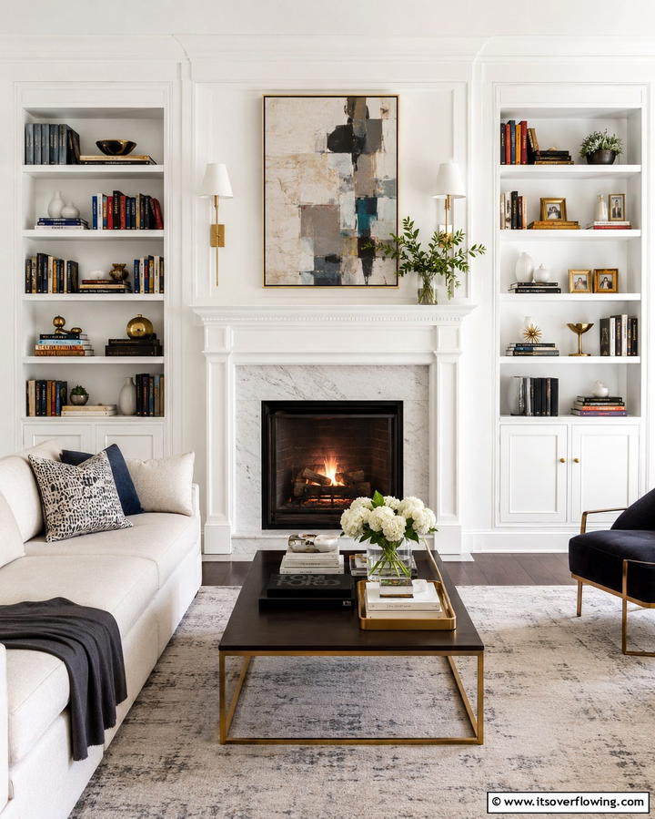 White Fireplace with Built In Shelving - 25 White Fireplace Ideas to Warm Up Your Living Room