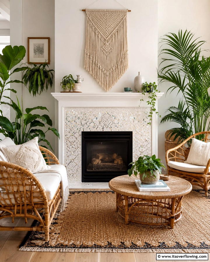 White Fireplace with Mosaic Tile Surround - 25 White Fireplace Ideas to Warm Up Your Living Room