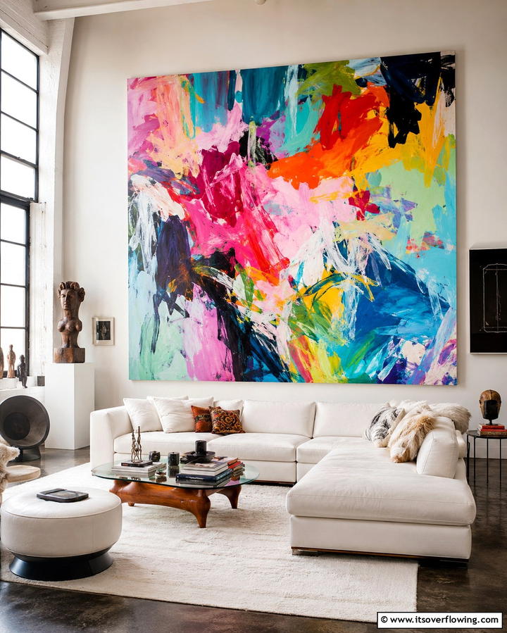 White Furniture with Bold Artwork - 25 White Living Room Ideas for a Timeless Look
