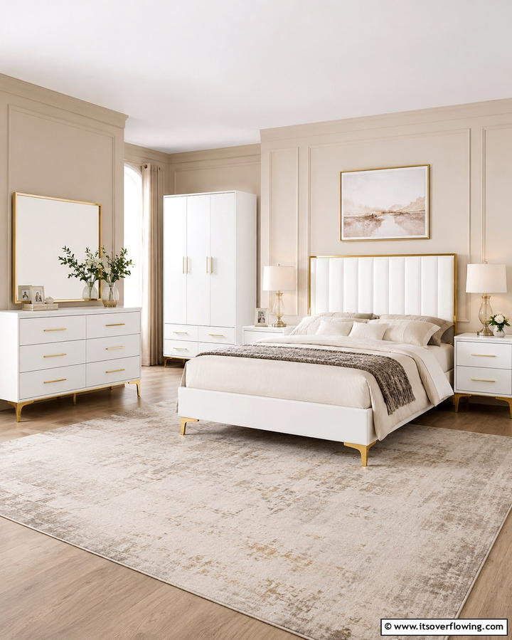 White Furniture with Gold Accents - 25 White and Gold Bedroom Ideas for a Serene Retreat