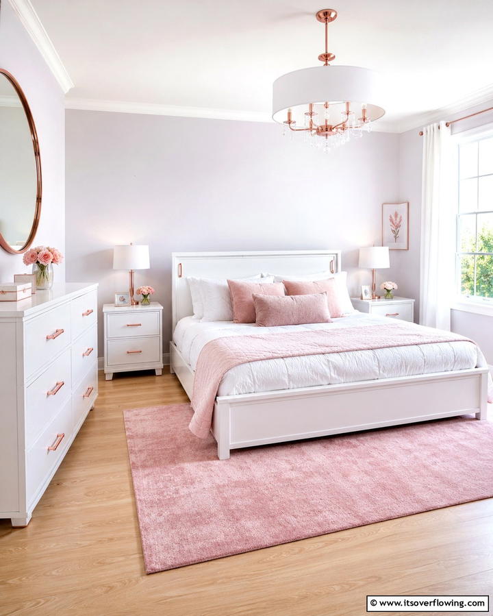 White Furniture with Pink Hardware - 25 Pink and White Bedroom Ideas for a Fresh and Airy Look