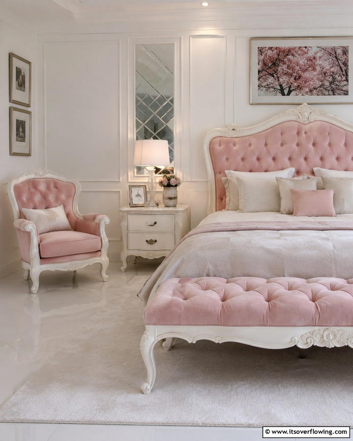 White Furniture with Pink Upholstery - 25 Pink and White Bedroom Ideas for a Fresh and Airy Look