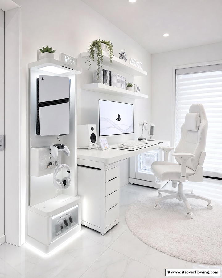 White Gaming Console Stand - 25 All White Gaming Setup Ideas for a Sleek Look