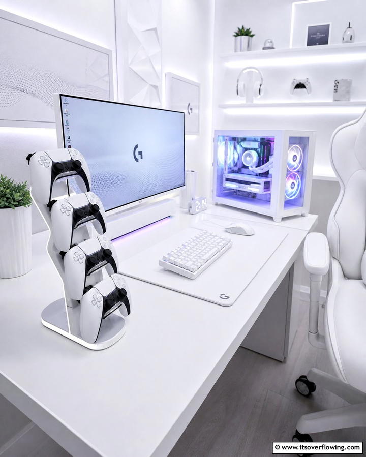 White Gaming Controller Stand - 25 All White Gaming Setup Ideas for a Sleek Look