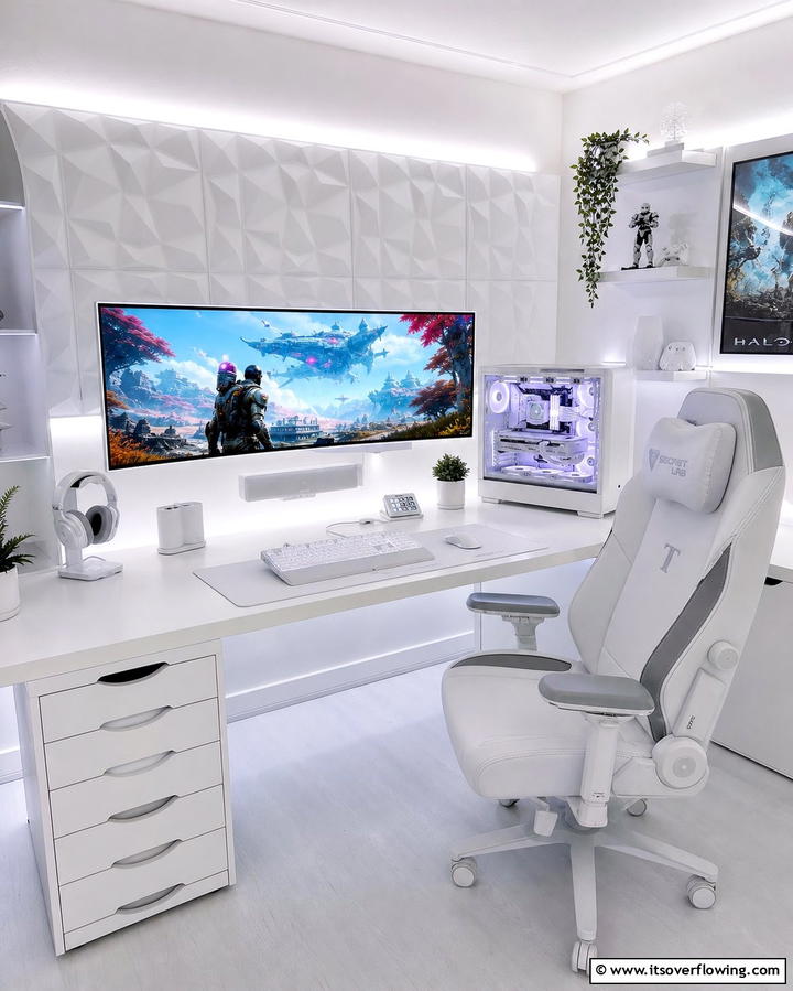 White Gaming Monitor - 25 All White Gaming Setup Ideas for a Sleek Look
