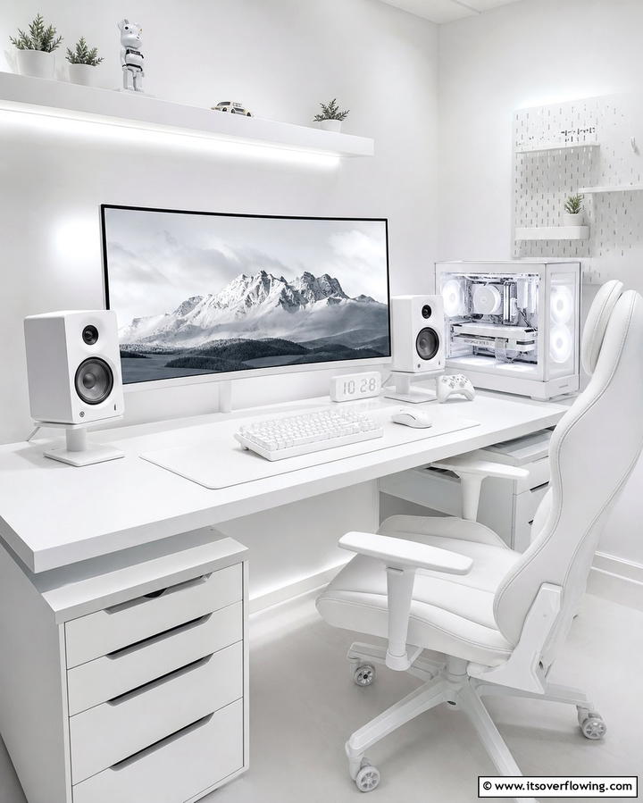 White Gaming Speakers - 25 All White Gaming Setup Ideas for a Sleek Look