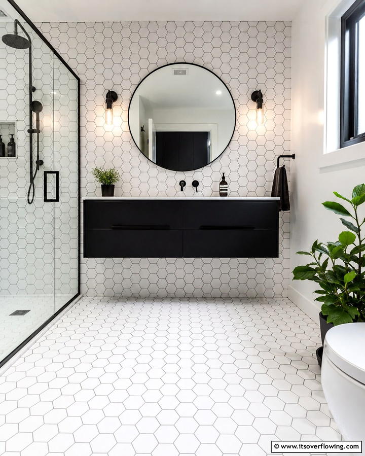 White Hexagonal Tiles for Geometric Flair - 30 Elegant White Tile Bathroom Design Concepts