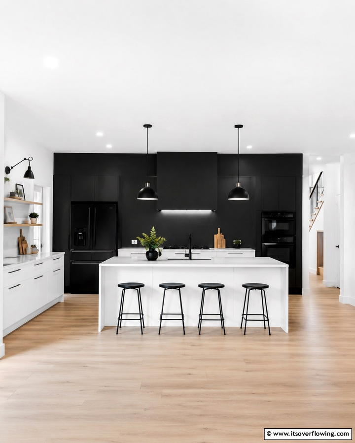 White Kitchen with Black Accent Wall - 30 White Kitchen Designs with Bold Black Appliances