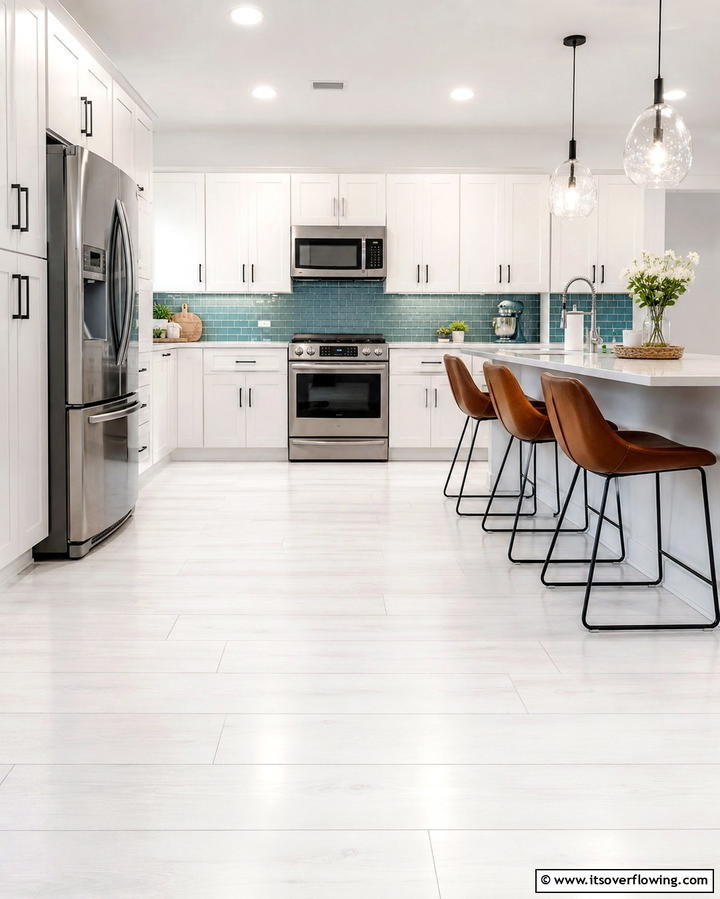 White Laminate Flooring for Budget Friendly Style - 25 White Kitchen Floor Ideas for a Bright Space