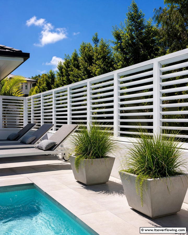 White Louvered Fence - 20 White Privacy Fence Ideas for a Classic Look