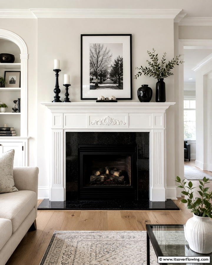 White Mantel with Black Hearth - 25 Black and White Fireplace Ideas for Timeless Elegance
