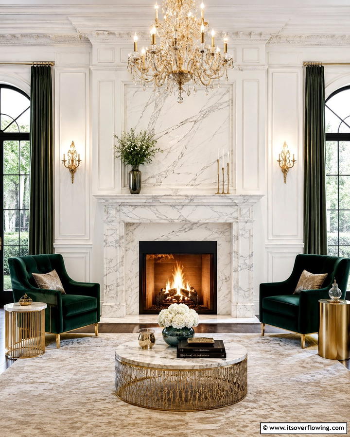 White Marble Elegance - 25 White Fireplace Ideas to Warm Up Your Living Room