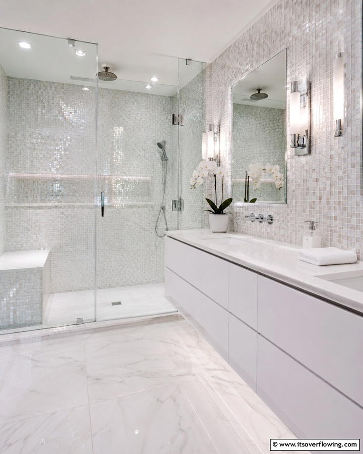 White Mosaic Tiles for Artistic Appeal - 30 Elegant White Tile Bathroom Design Concepts