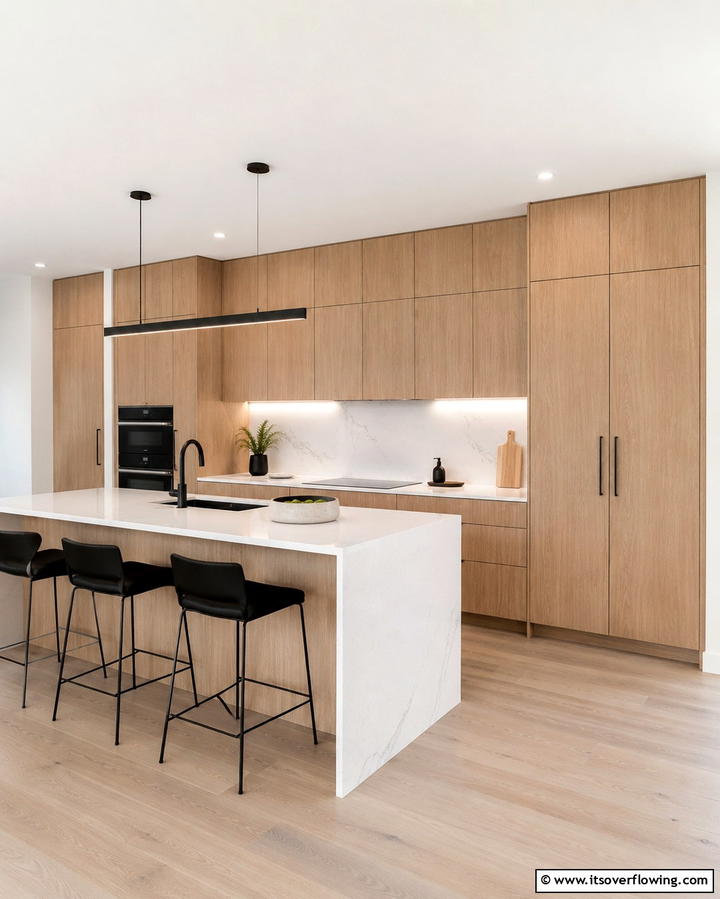 White Oak Cabinets with Integrated Appliances - 30 White Oak Cabinet Kitchen Ideas for Timeless Style
