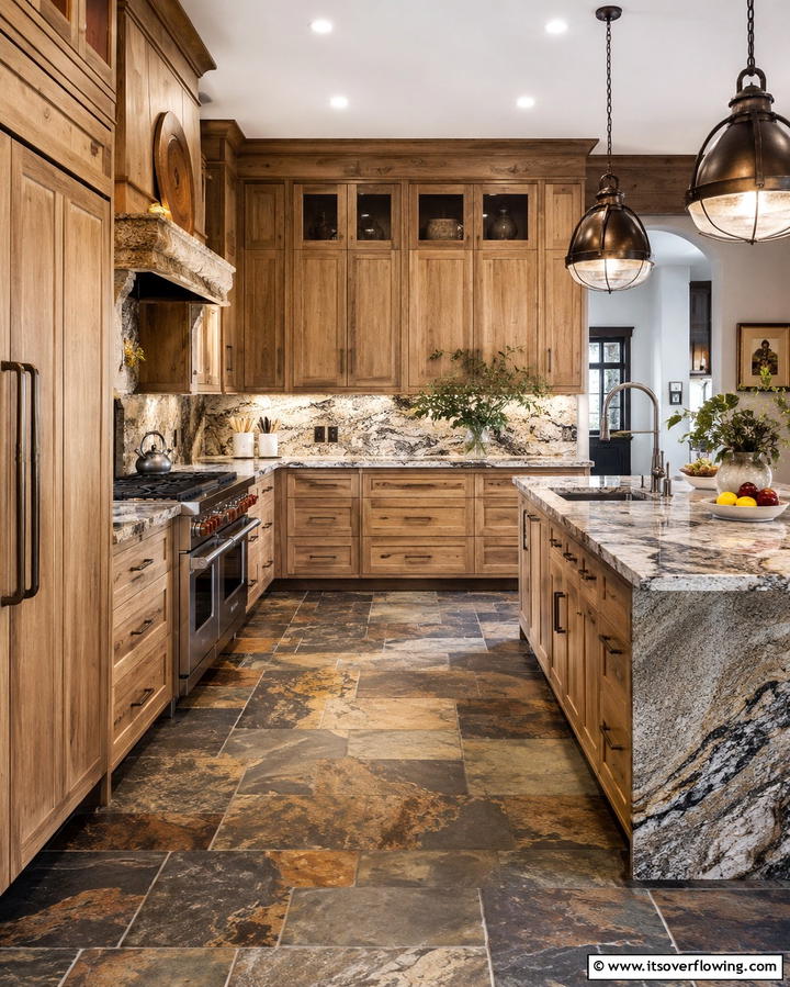 White Oak Cabinets with Natural Stone Accents - 30 White Oak Cabinet Kitchen Ideas for Timeless Style