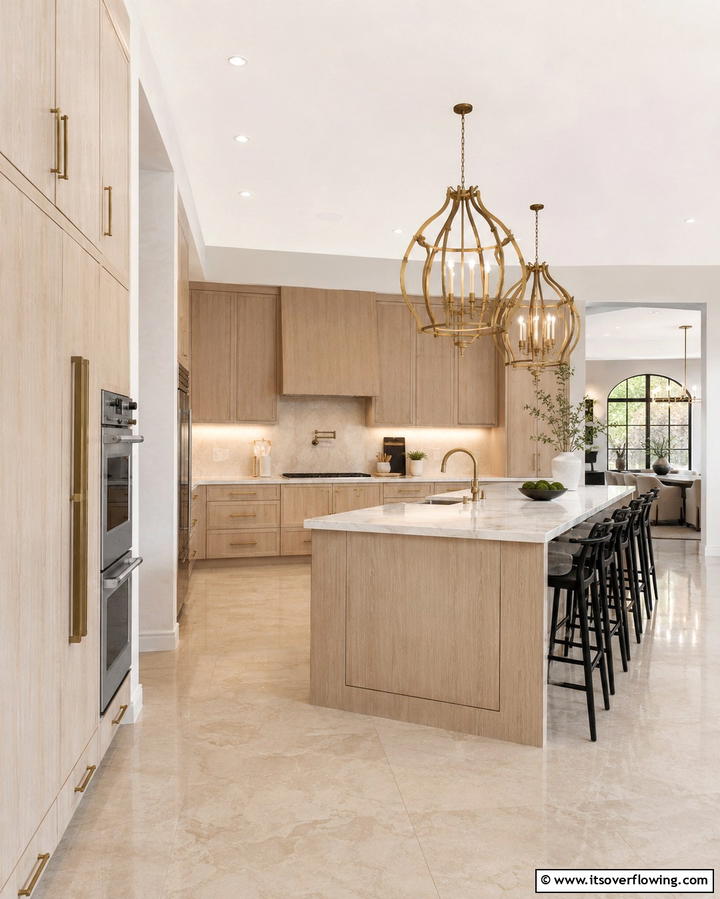 White Oak Cabinets with Statement Lighting - 30 White Oak Cabinet Kitchen Ideas for Timeless Style