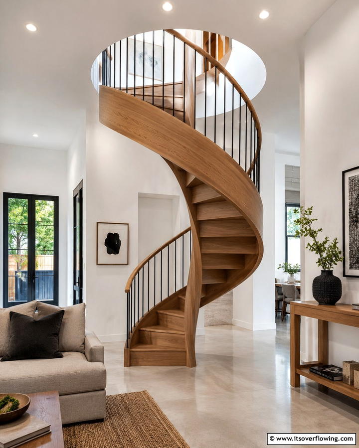 White Oak Spiral Staircase - 20 White Oak Staircase Ideas for a Modern and Warm Home