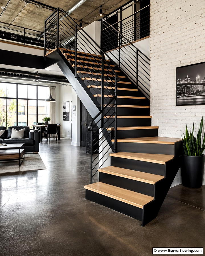 White Oak Stairs with Black Accents - 20 White Oak Staircase Ideas for a Modern and Warm Home