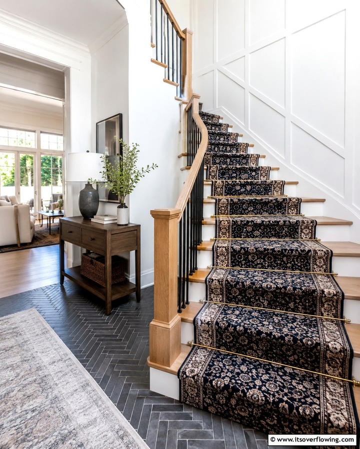 White Oak Stairs with Carpet Runners - 20 White Oak Staircase Ideas for a Modern and Warm Home