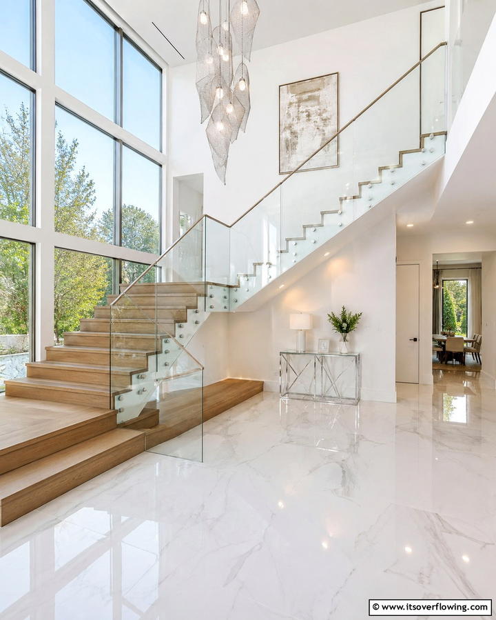 White Oak Stairs with Glass Railings - 20 White Oak Staircase Ideas for a Modern and Warm Home