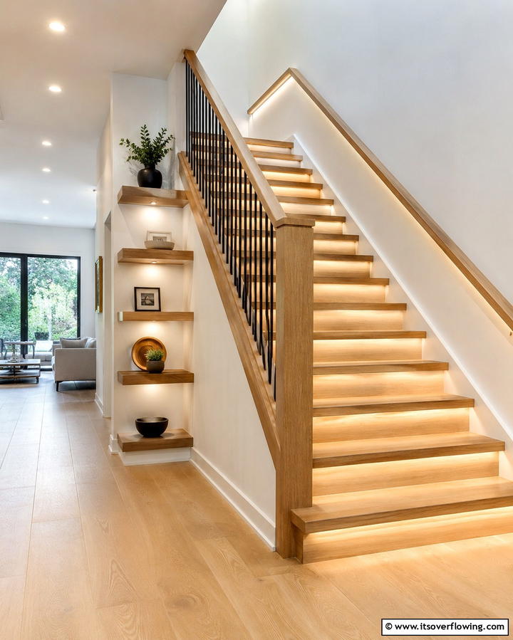 White Oak Stairs with Hidden Lighting - 20 White Oak Staircase Ideas for a Modern and Warm Home