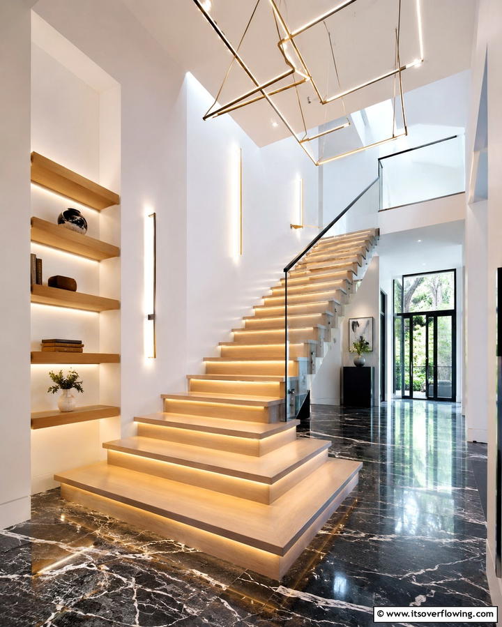 White Oak Stairs with LED Lighting - 20 White Oak Staircase Ideas for a Modern and Warm Home