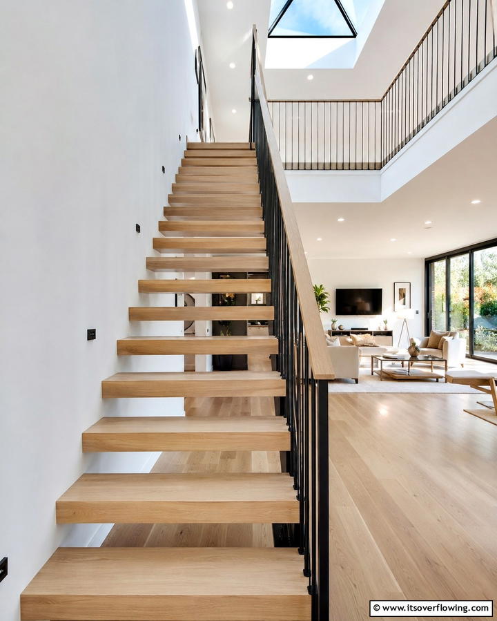 White Oak Stairs with Open Risers - 20 White Oak Staircase Ideas for a Modern and Warm Home