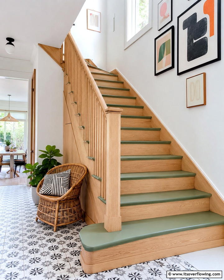 White Oak Stairs with Painted Treads - 20 White Oak Staircase Ideas for a Modern and Warm Home