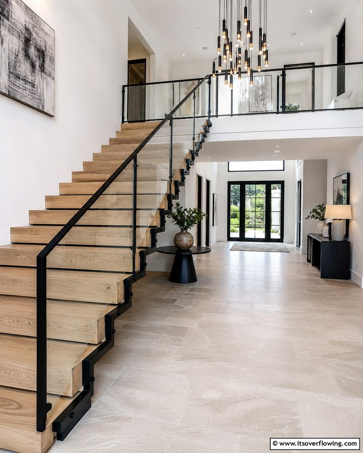 White Oak Stairs with Wide Treads - 20 White Oak Staircase Ideas for a Modern and Warm Home