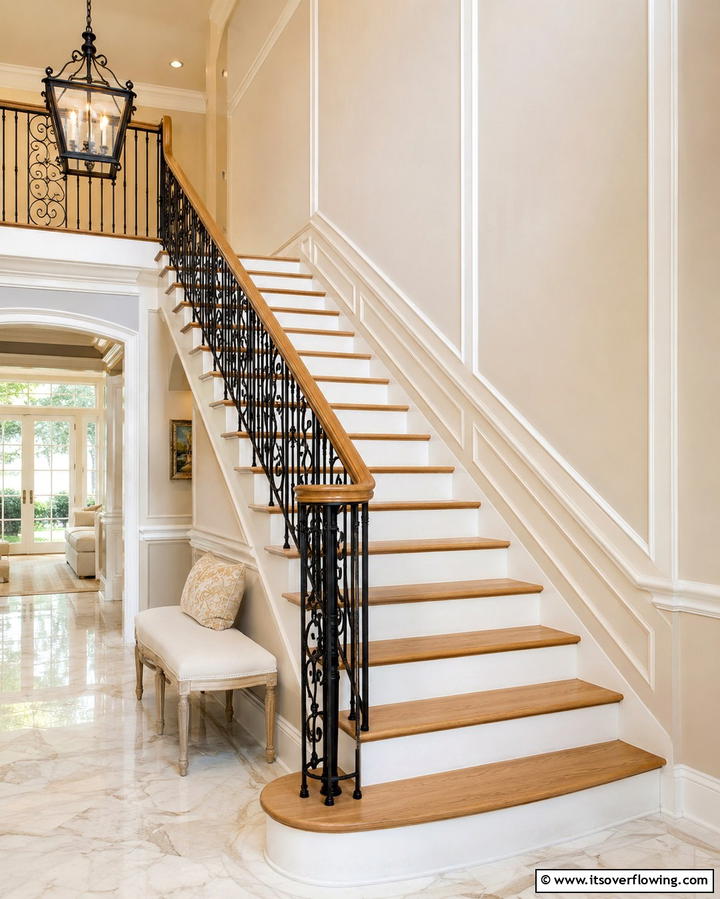 White Oak Stairs with Wrought Iron Details - 20 White Oak Staircase Ideas for a Modern and Warm Home