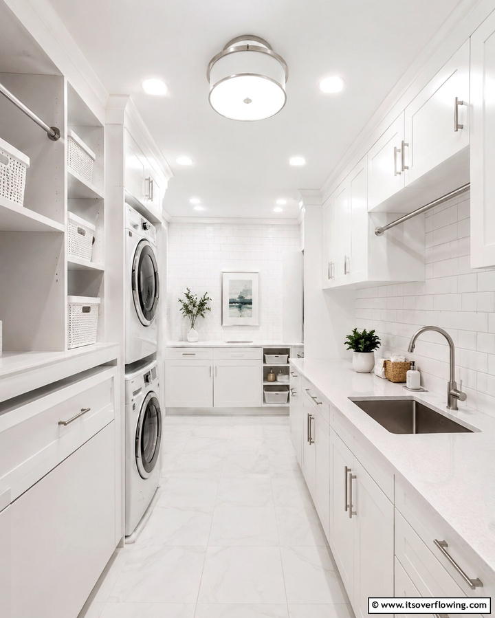 White Overhead Lighting - 20 White Laundry Room Ideas for a Clean and Bright Space