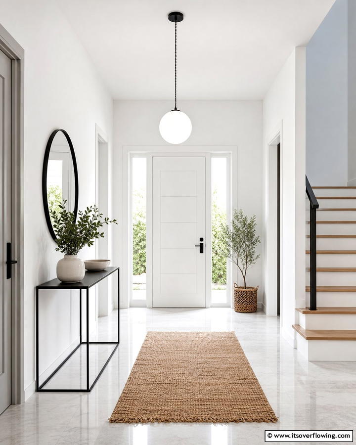 White Pendant Light with Black Cord - 20 Black and White Entryway Design Ideas for a Chic Look