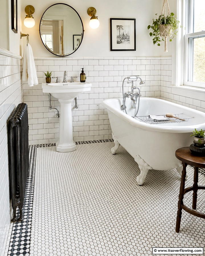 White Penny Tiles for Vintage Charm - 30 Elegant White Tile Bathroom Design Concepts