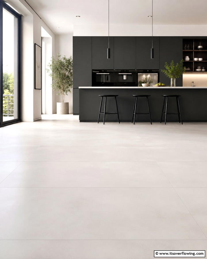 White Porcelain Tile with Matte Finish - 25 White Kitchen Floor Ideas for a Bright Space