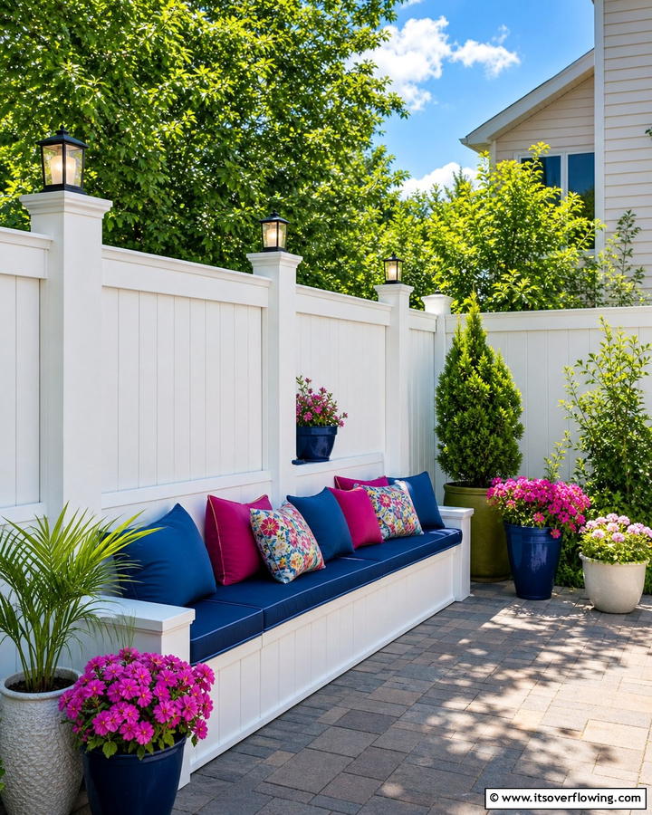 White Privacy Fence with Built In Seating - 20 White Privacy Fence Ideas for a Classic Look