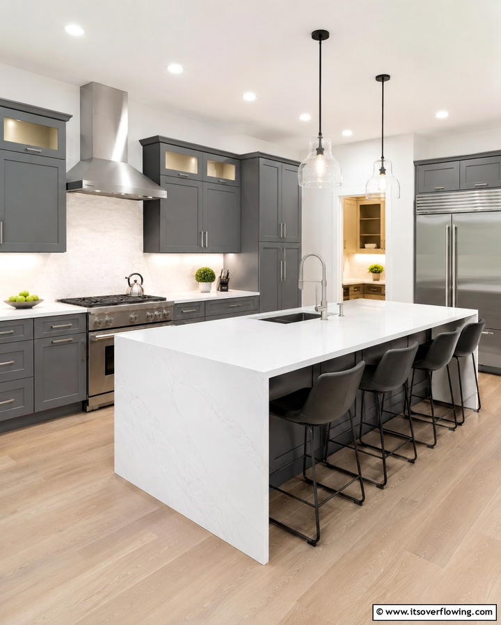 White Quartz Countertops - 25 Grey and White Kitchen Ideas for a Classic Look