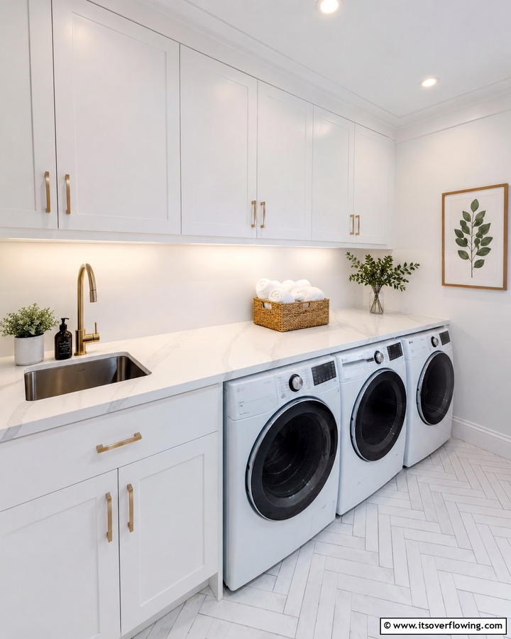 White Quartz Countertops - 20 White Laundry Room Ideas for a Clean and Bright Space
