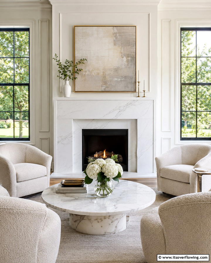 White Quartz with Subtle Veining - 25 Quartz Fireplace Surround Ideas for a Sleek Look